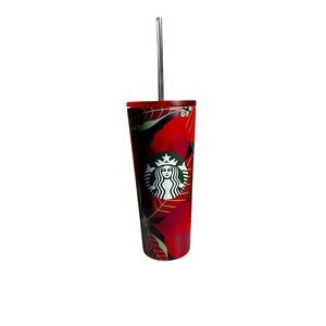 2020 Starbucks Christmas Holiday Red Poinsetta Tumbler Stainless Steel Cup 16 oz
